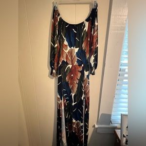 Tropical long sleeve dress with built-in shorts